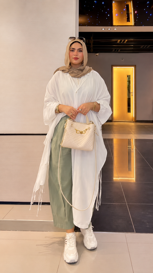 Premium White Modest One Piece Outfit With Fringe Detail