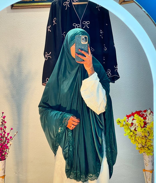 Elegant Dark Green Lace Khimar