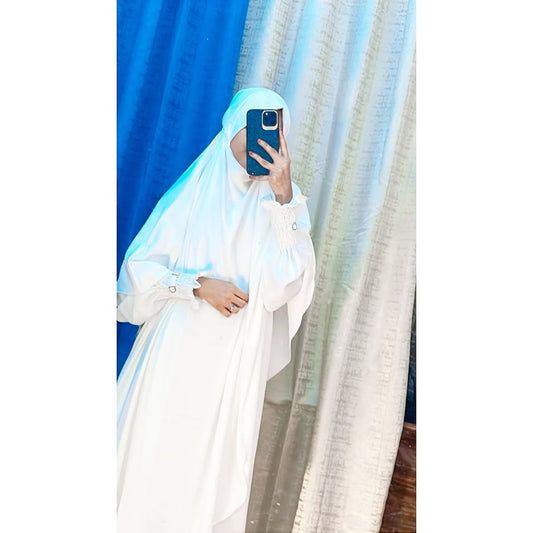 Elegant White Islamic Prayer Abaya for Women Full Coverage Jilbab Set