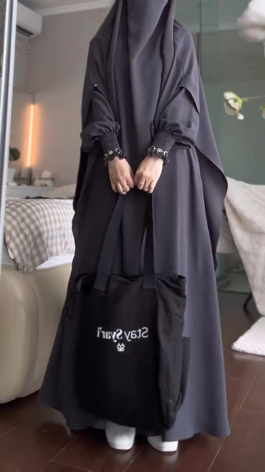 Premium Black Abaya with Khimar Attached Nose Piece