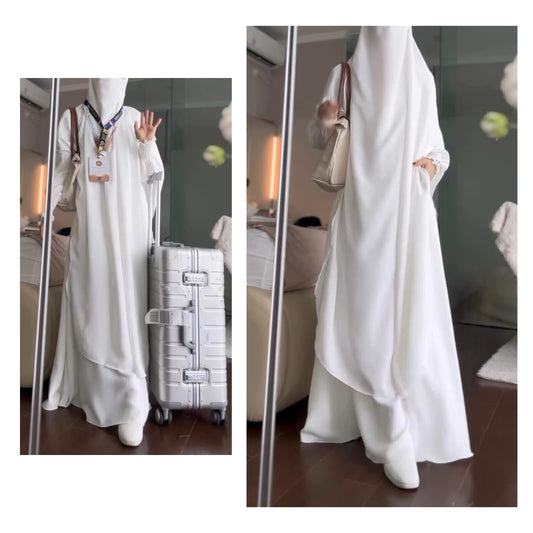 Premium White Abaya with Khimar Attached Nose Piece