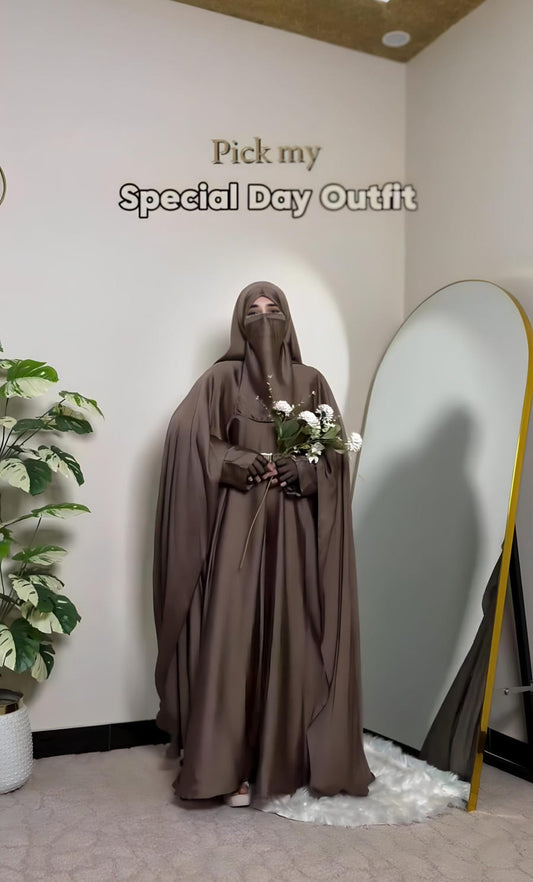Premium Mocha Brown Farasha Abaya for Special Occasions