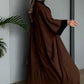 Modest 3-Piece Brown Abaya Co-Ord Set with Inner Dress & Outer Kimono