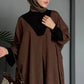 Modest 3-Piece Brown Abaya Co-Ord Set with Inner Dress & Outer Kimono