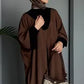 Modest 3-Piece Brown Abaya Co-Ord Set with Inner Dress & Outer Kimono