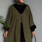 Modest 3-Piece Bottle Green Abaya Co-Ord Set with Inner Dress & Outer Kimono