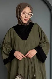 Modest 3-Piece Bottle Green Abaya Co-Ord Set with Inner Dress & Outer Kimono