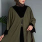 Modest 3-Piece Bottle Green Abaya Co-Ord Set with Inner Dress & Outer Kimono