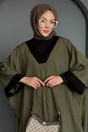 Modest 3-Piece Bottle Green Abaya Co-Ord Set with Inner Dress & Outer Kimono