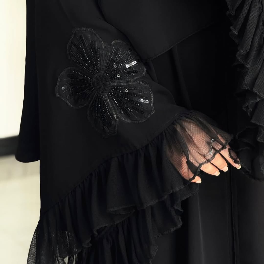 Black Abaya with Floral Sleeve Detailing  Premium Modest Collection