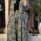 Premium Grey Floral Printed Shrug Set with Matching Pants & Hijab