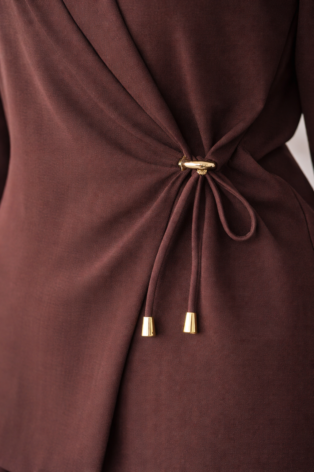 Premium Chocolate Brown Wrap Co-Ord Set for Women – Elegant Long Sleeve Top with Wide-Leg Pants