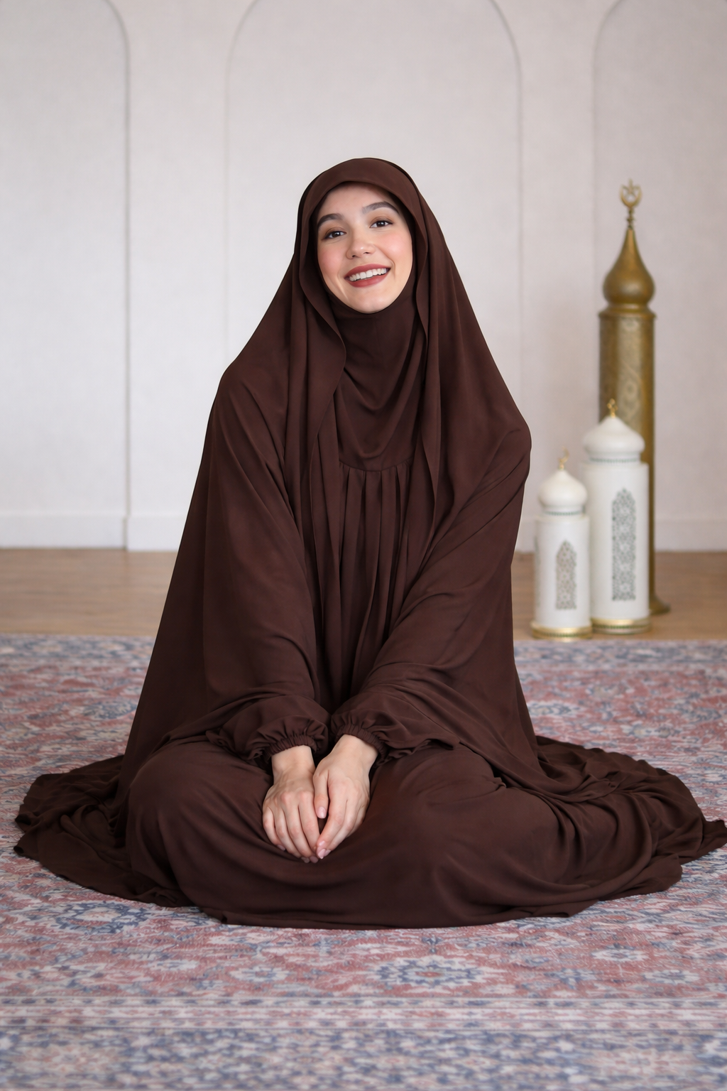 Premium Chocolate Brown Nursing Khimar Abaya Set – Elegant Modest Wear