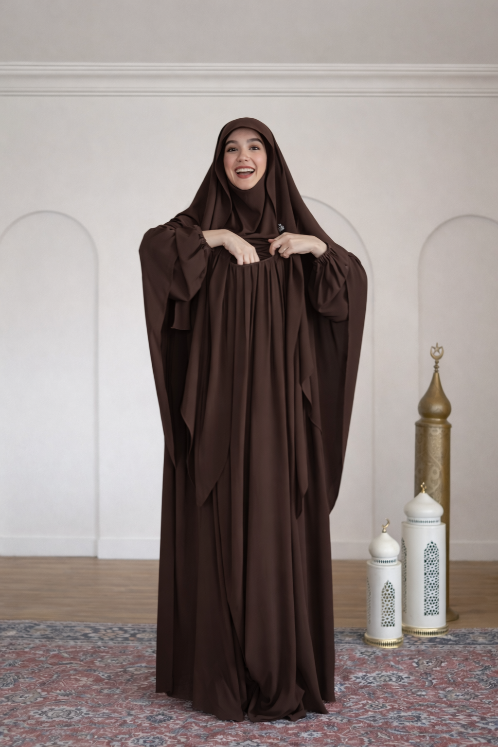 Premium Chocolate Brown Nursing Khimar Abaya Set – Elegant Modest Wear