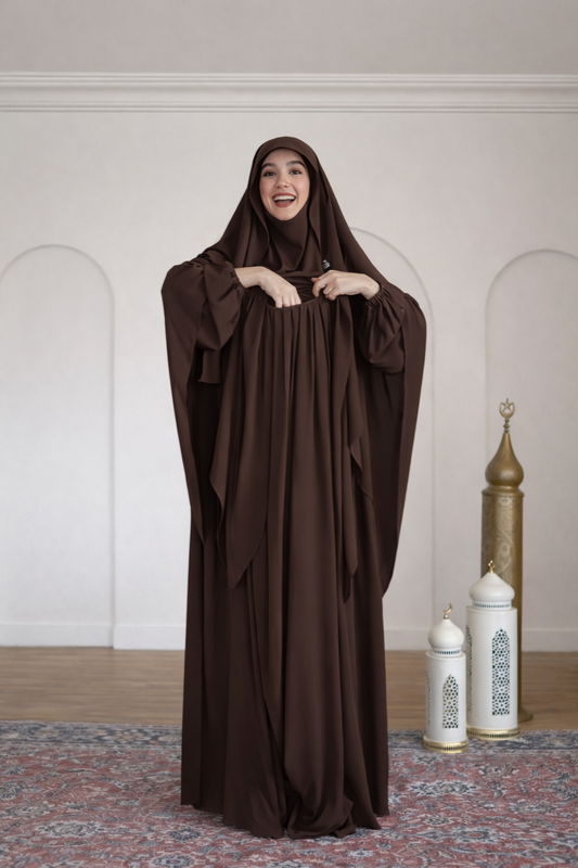 Premium Chocolate Brown Nursing Khimar Abaya Set – Elegant Modest Wear
