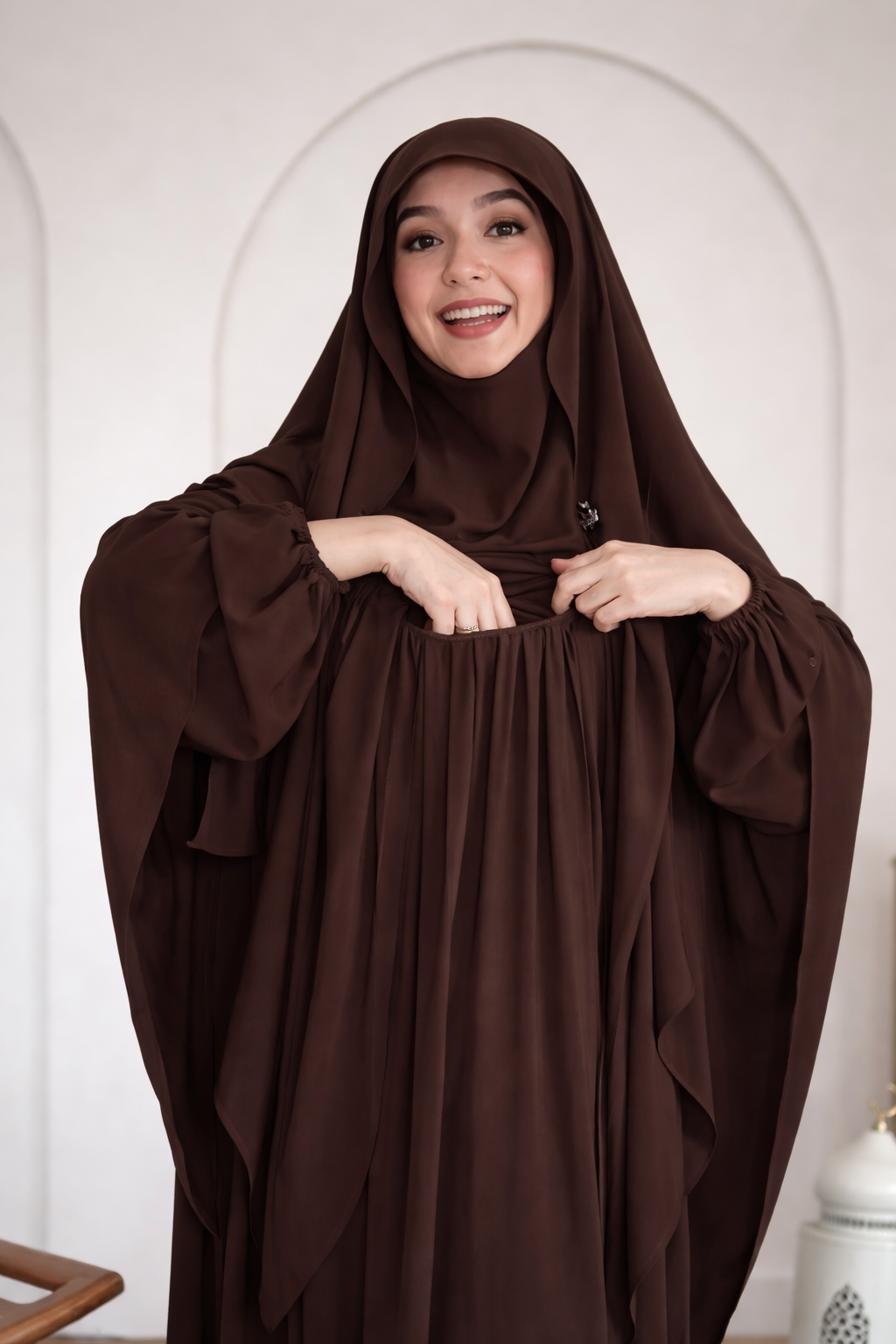 Premium Chocolate Brown Nursing Khimar Abaya Set – Elegant Modest Wear