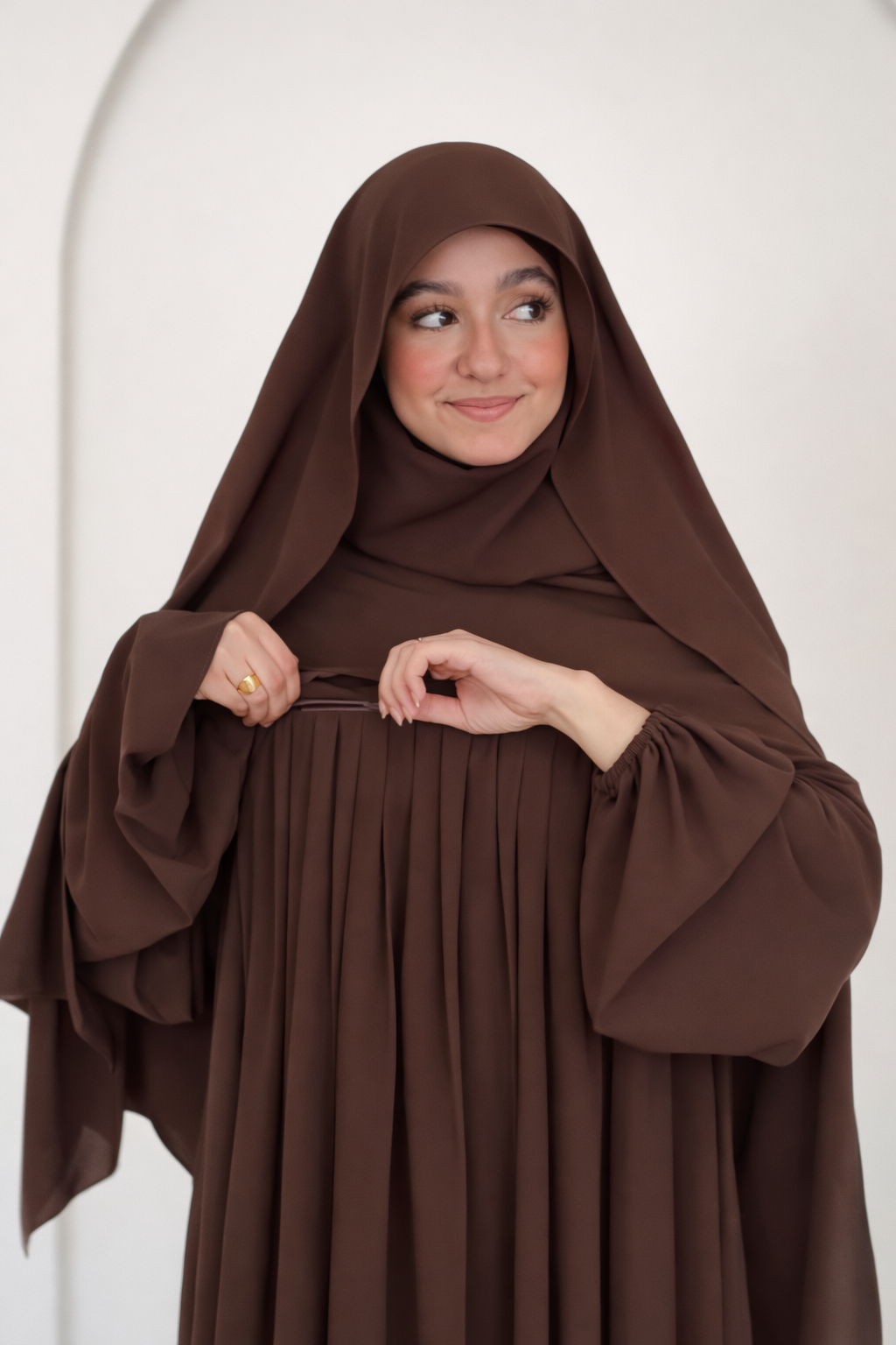 Premium Chocolate Brown Nursing Khimar Abaya Set – Elegant Modest Wear