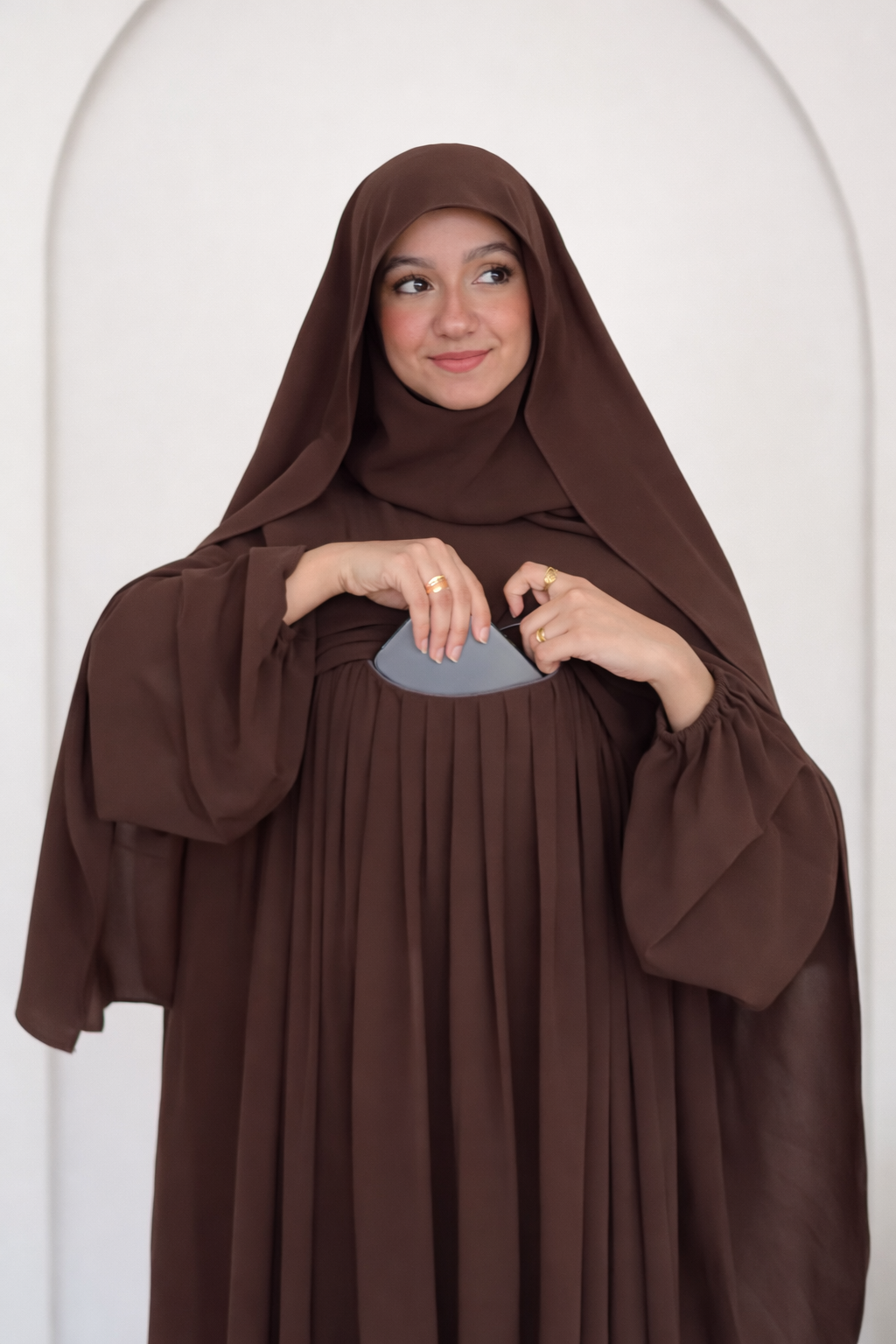 Premium Chocolate Brown Nursing Khimar Abaya Set – Elegant Modest Wear