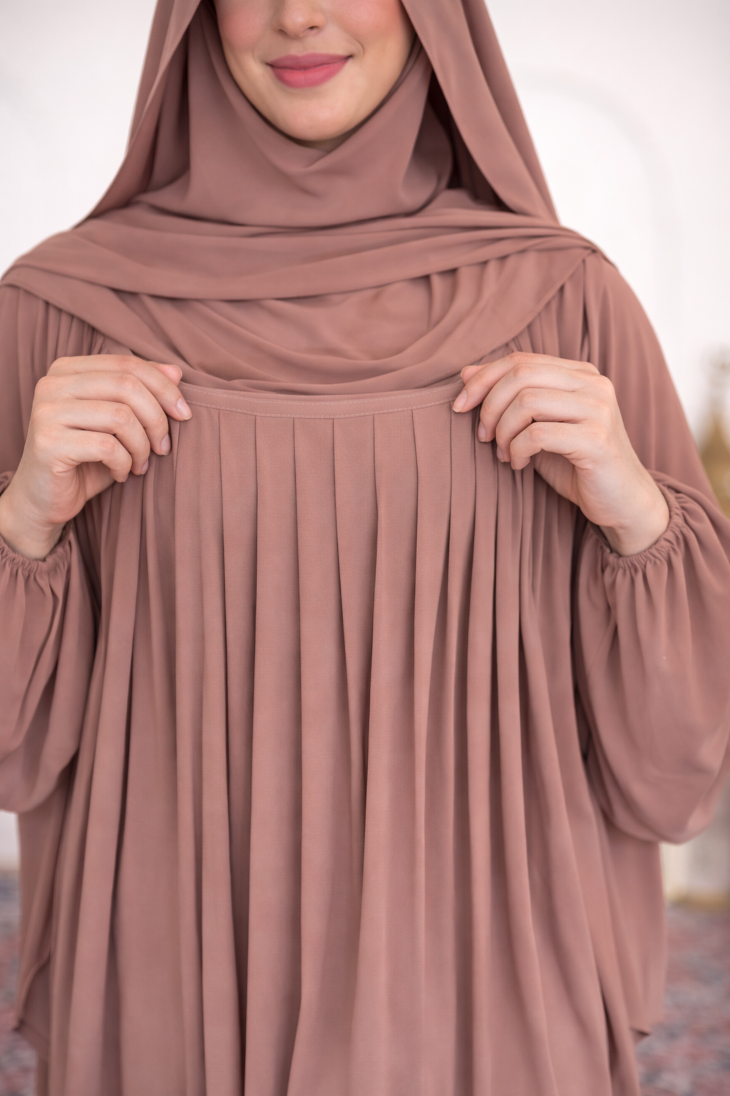 Elegant Pleated Front Abaya with Matching Khimar | Premium Modest Wear