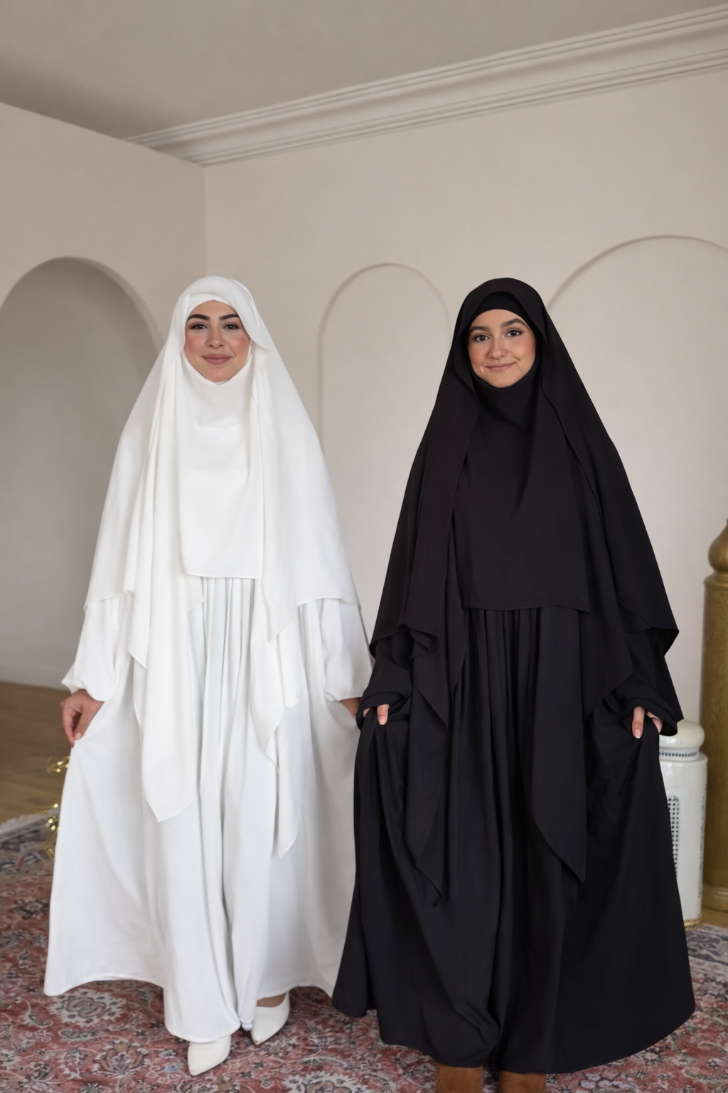 Premium Modest Prayer Abaya Set with Khimar – Black & White Edition