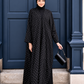 Premium Black Polka Dot Shrug Abaya 3-Piece Set – Flowy Open Front Shrug, Inner Dress & Matching Hijab