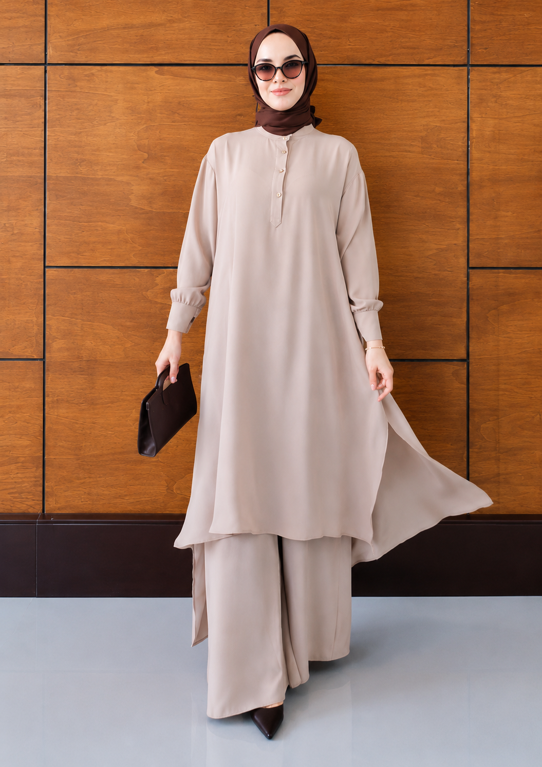 Premium Layered Co-Ord Abaya Set with Dupatta – Elegant Flowy Modest Wear for Women
