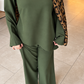 Premium Olive Green Co-Ord Set Abaya – Relaxed Top & Wide-Leg Bottom