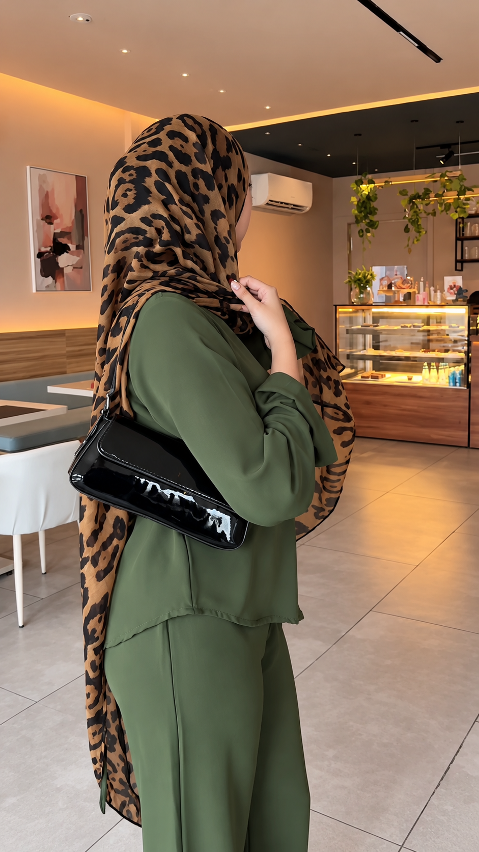 Premium Olive Green Co-Ord Set Abaya – Relaxed Top & Wide-Leg Bottom