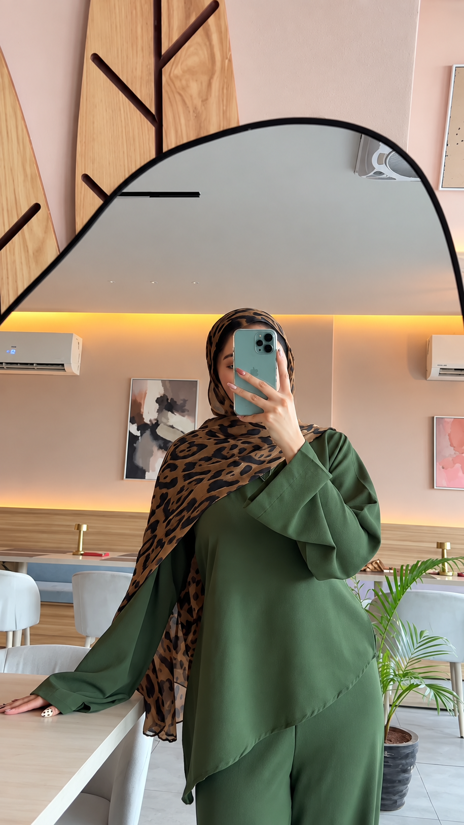 Premium Olive Green Co-Ord Set Abaya – Relaxed Top & Wide-Leg Bottom