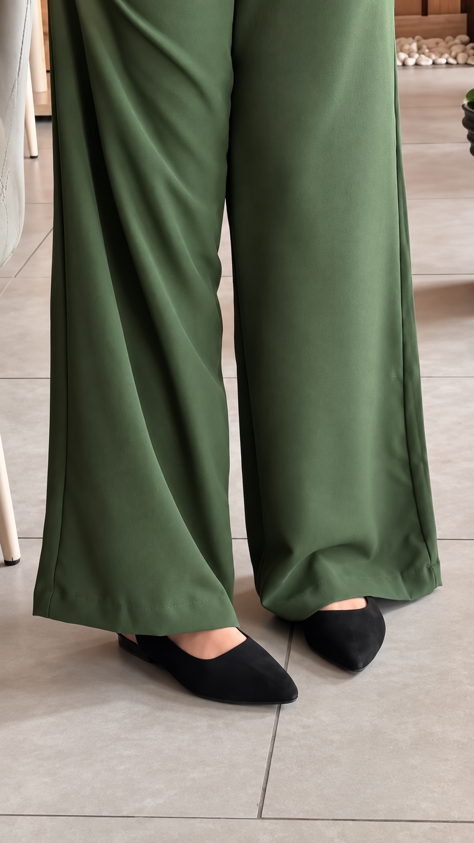 Premium Olive Green Co-Ord Set Abaya – Relaxed Top & Wide-Leg Bottom