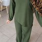 Premium Olive Green Co-Ord Set Abaya – Relaxed Top & Wide-Leg Bottom