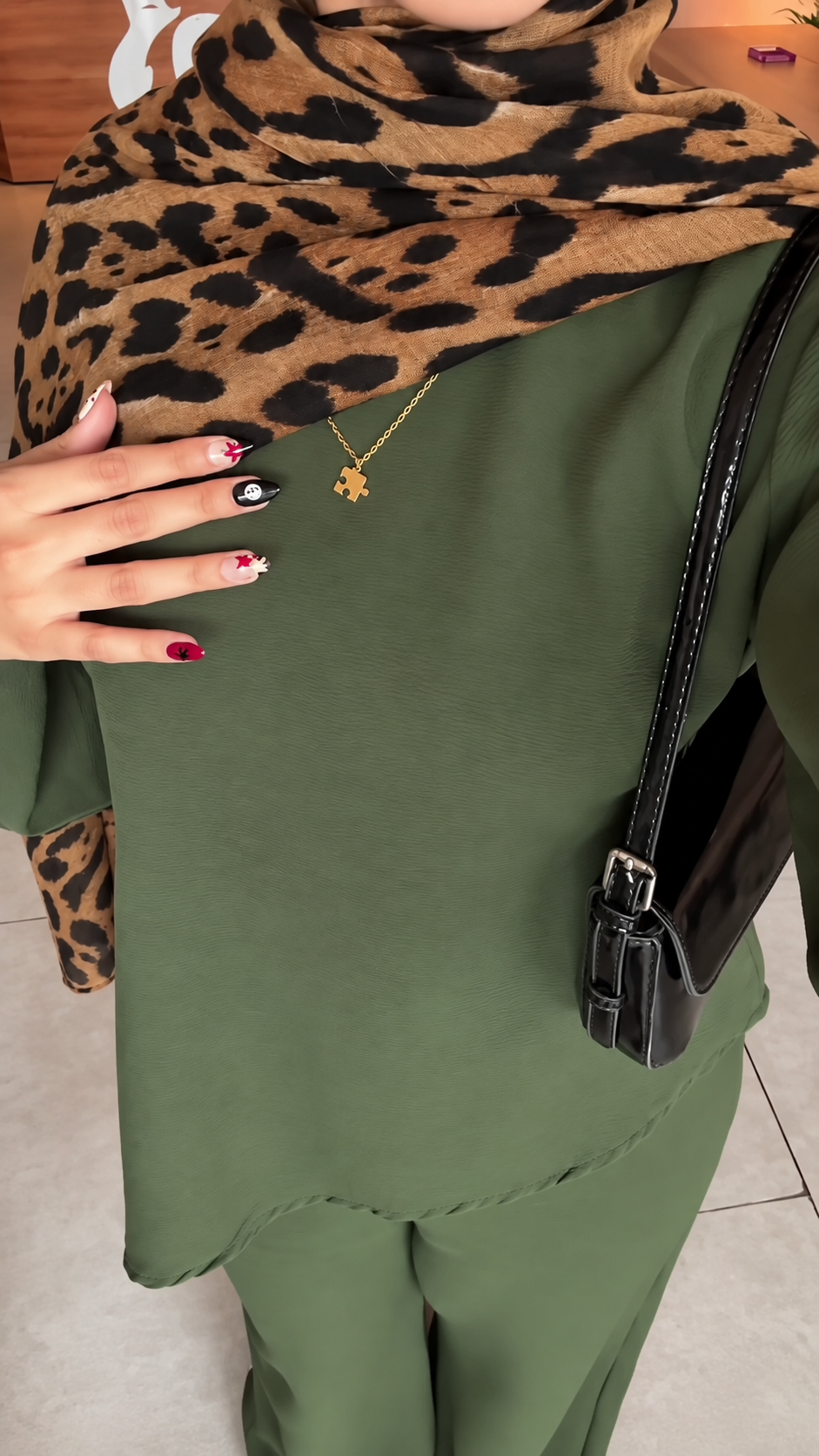 Premium Olive Green Co-Ord Set Abaya – Relaxed Top & Wide-Leg Bottom