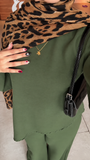 Premium Olive Green Co-Ord Set Abaya – Relaxed Top & Wide-Leg Bottom