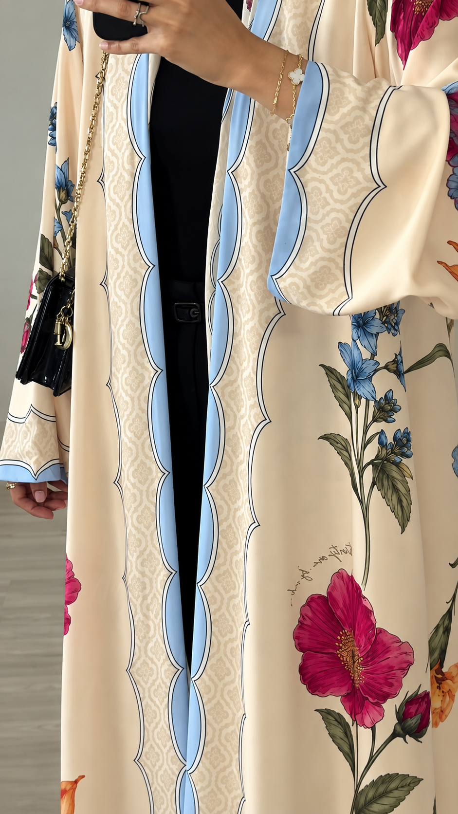 Premium Multicolor Floral Printed Shrug Abaya Set