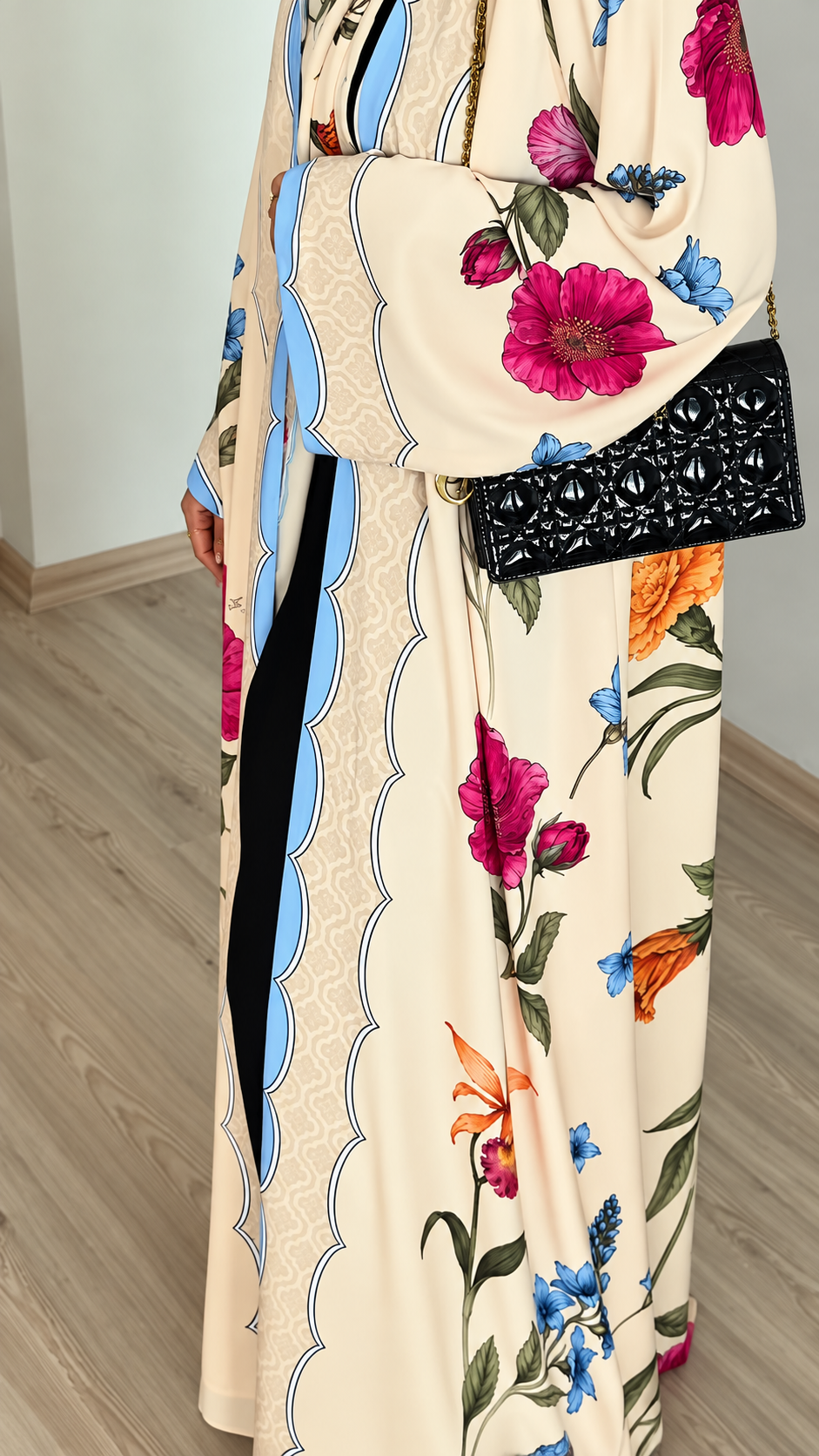 Premium Multicolor Floral Printed Shrug Abaya Set