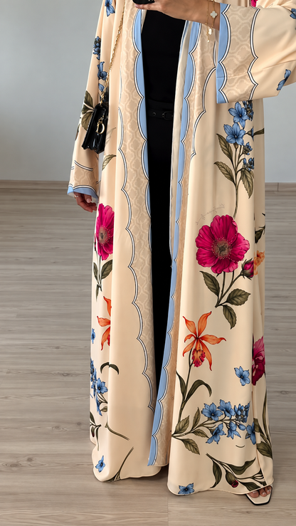 Premium Multicolor Floral Printed Shrug Abaya Set