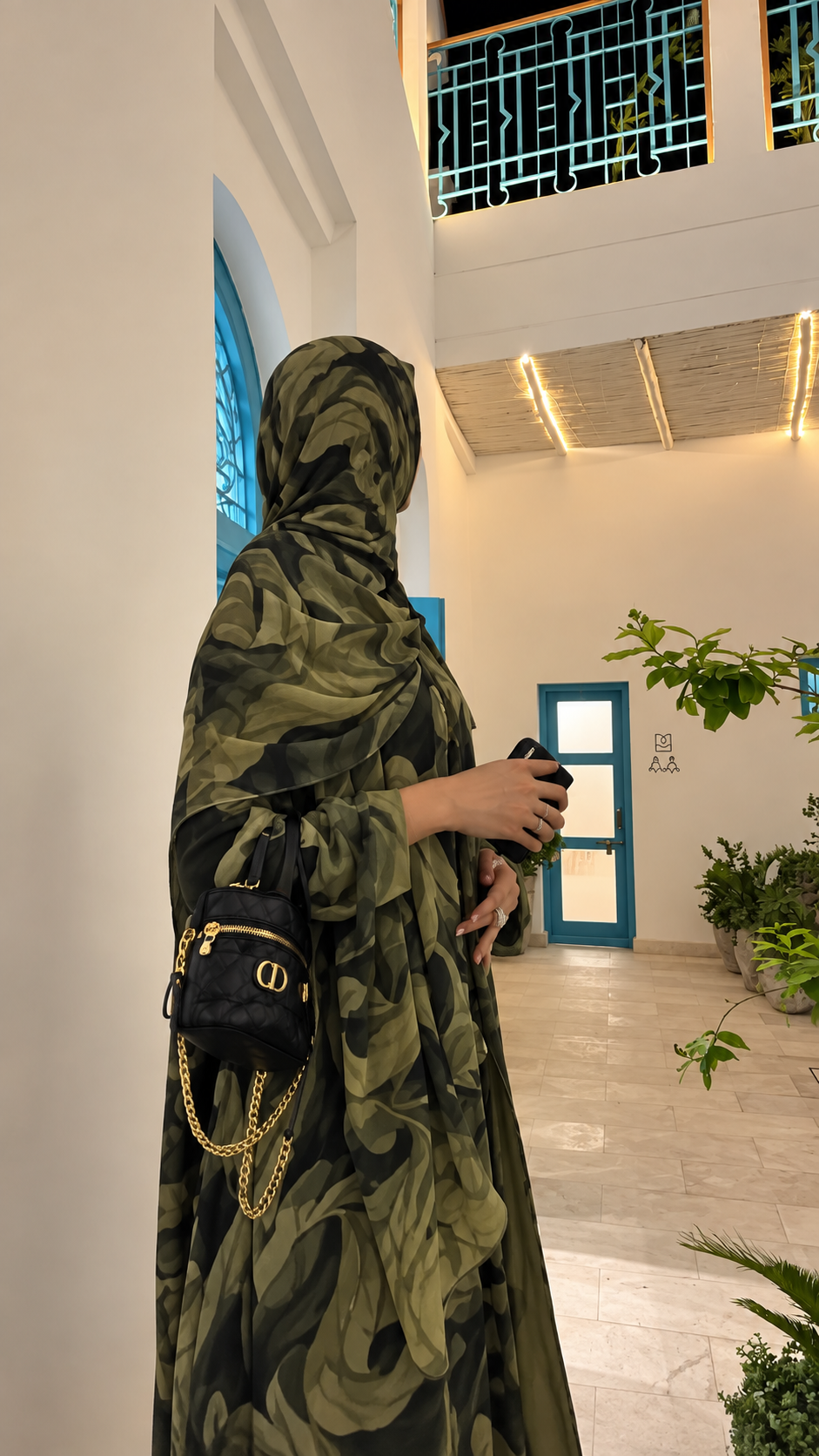 Premium Green Printed Shrug Abaya with Matching Hijab