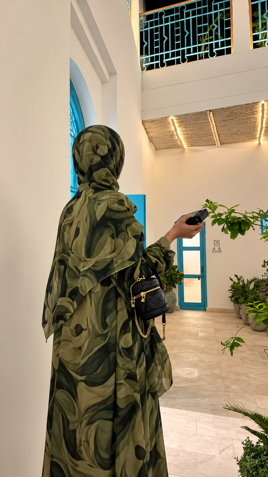 Premium Green Printed Shrug Abaya with Matching Hijab