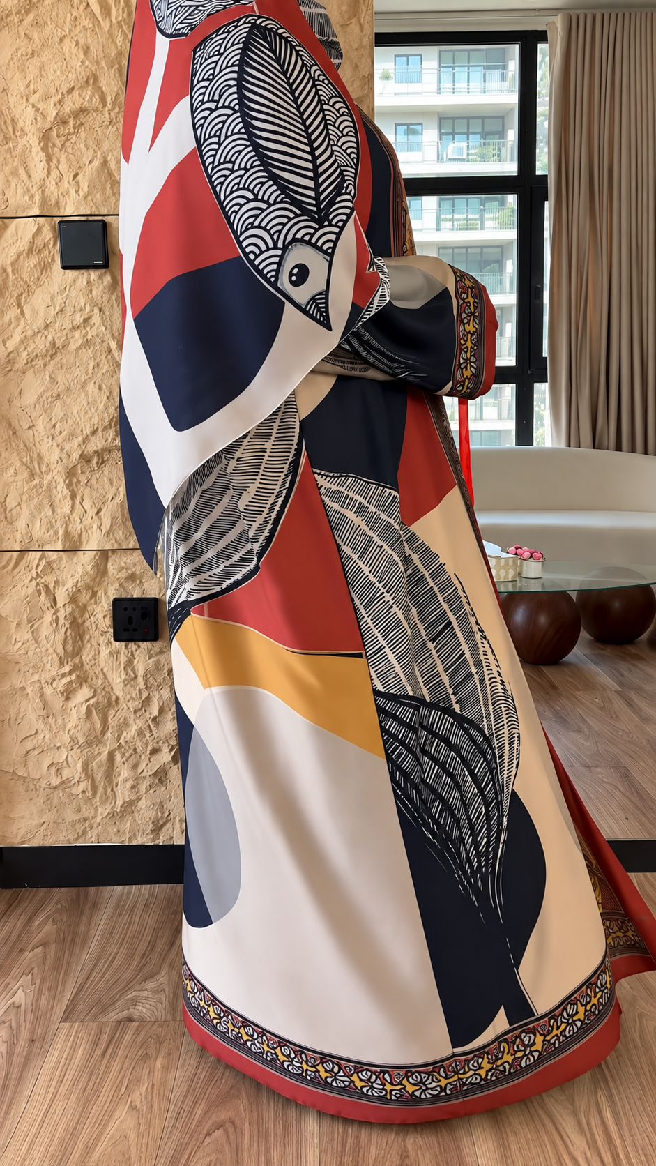 Premium Multicolor Border Print Abaya with Matching Hijab