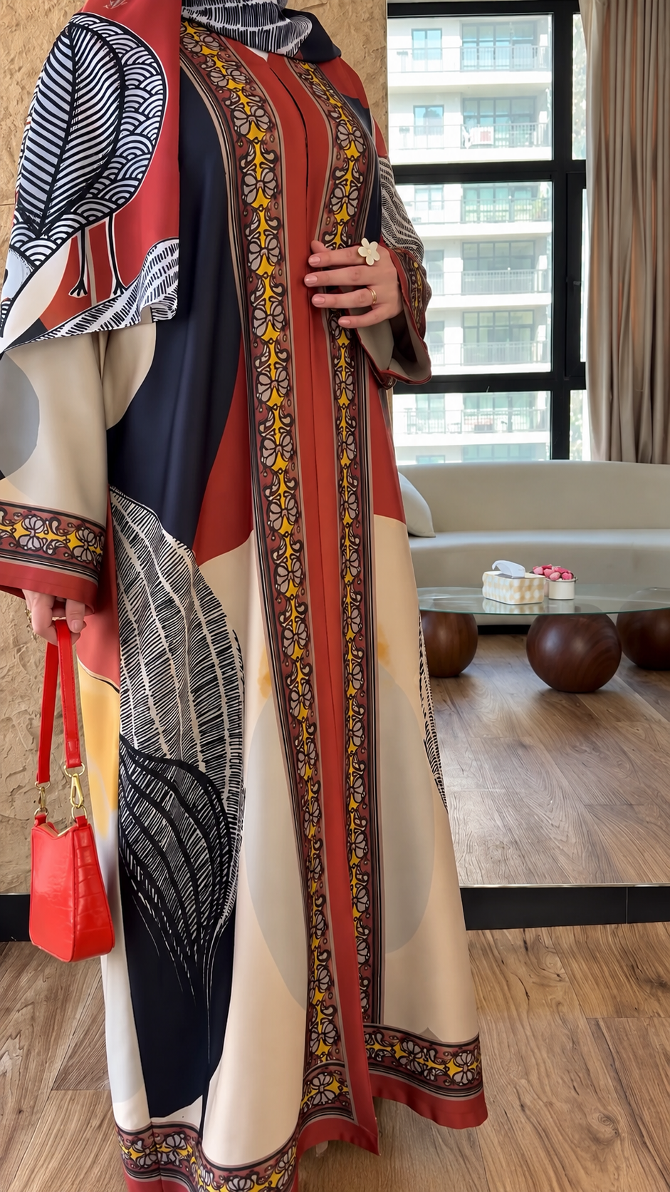 Premium Multicolor Border Print Abaya with Matching Hijab