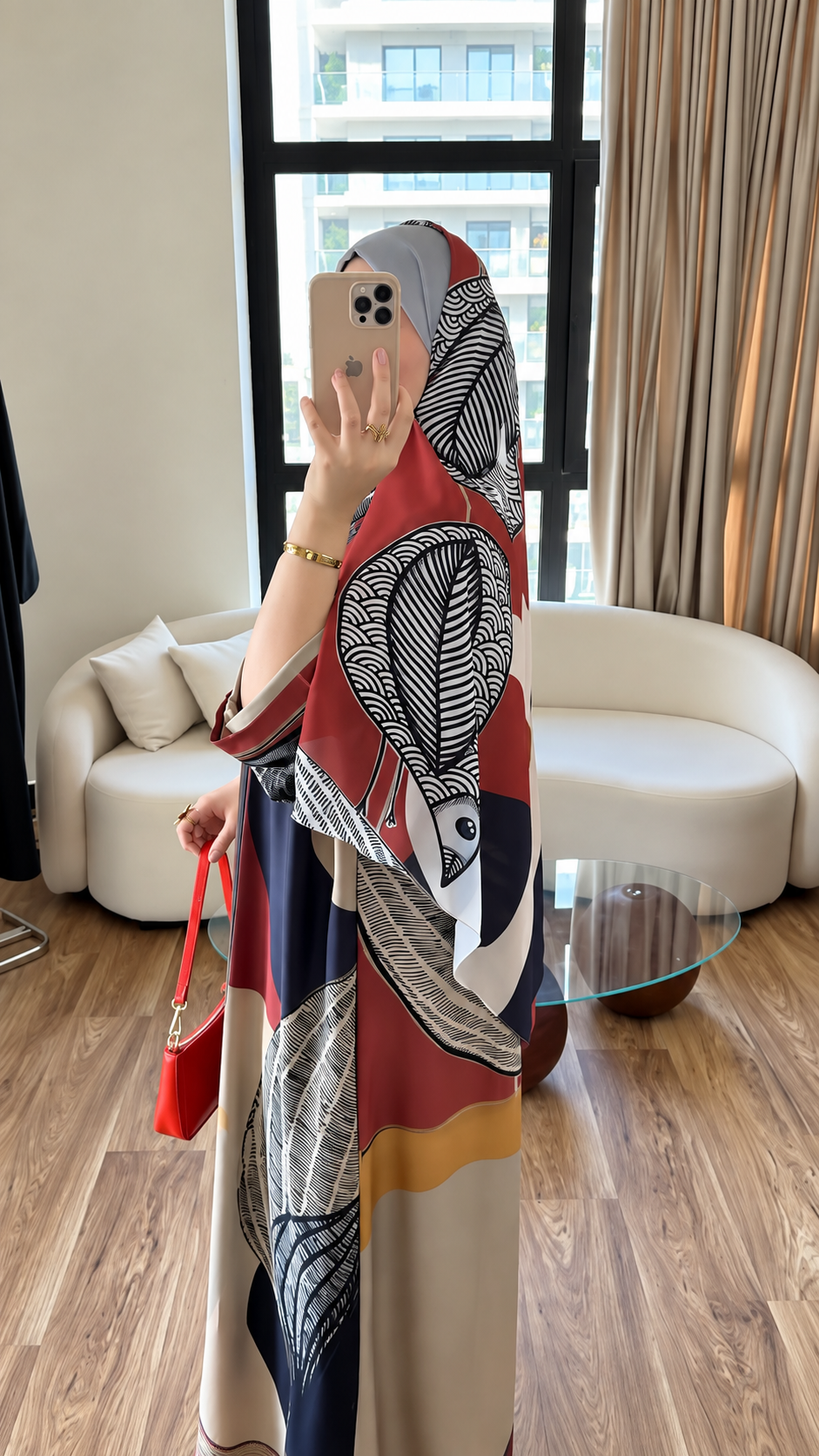 Premium Multicolor Border Print Abaya with Matching Hijab