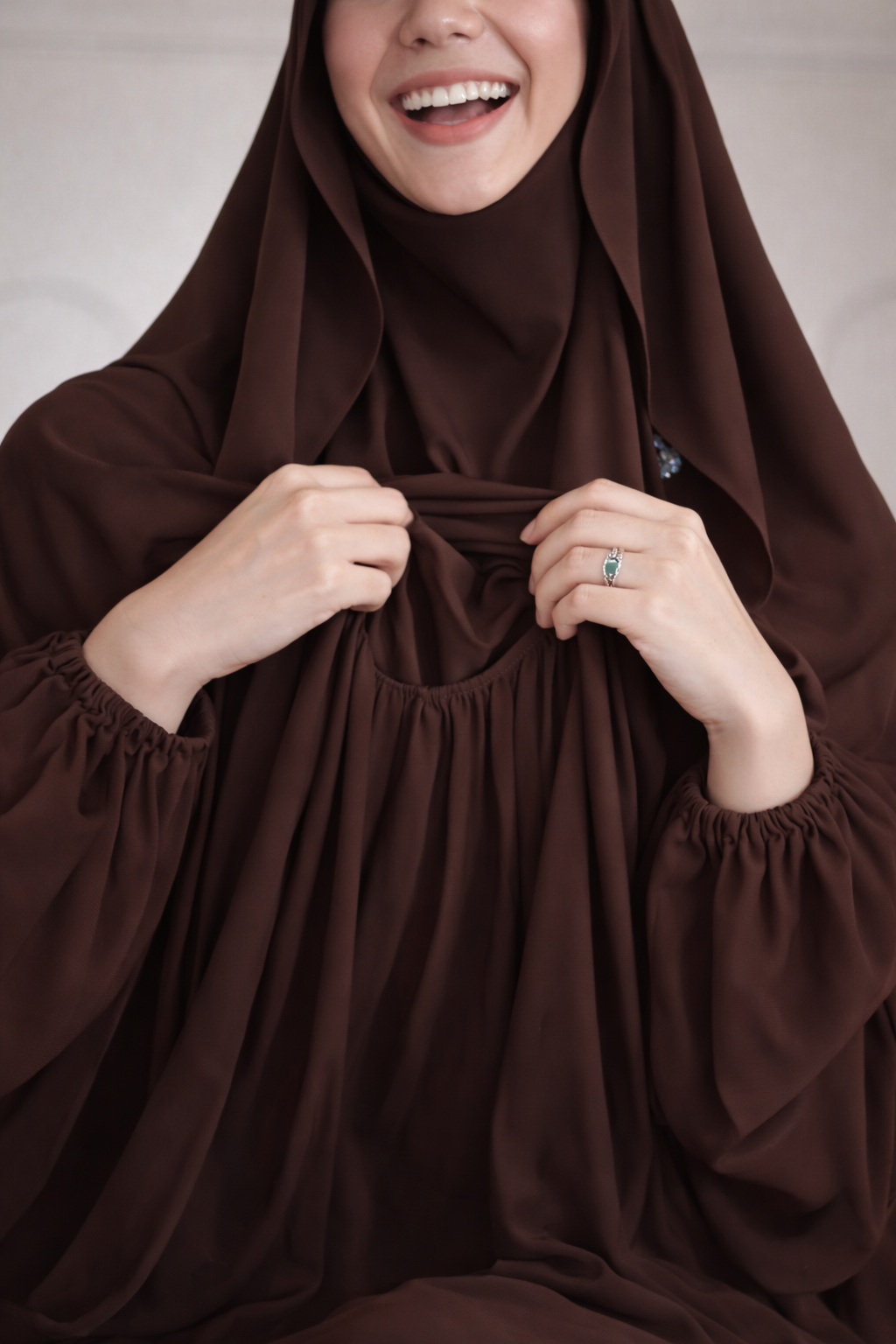 Premium Chocolate Brown Nursing Khimar Abaya Set – Elegant Modest Wear