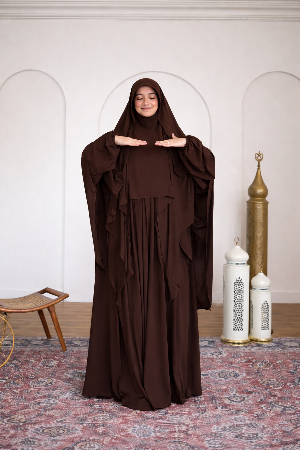 Premium Chocolate Brown Nursing Khimar Abaya Set – Elegant Modest Wear