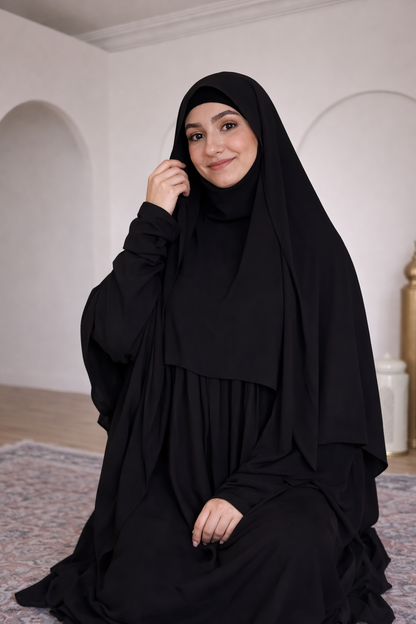 Premium Modest Prayer Abaya Set with Khimar – Black & White Edition