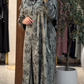 Premium Grey Floral Printed Shrug Set with Matching Pants & Hijab