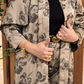 Premium Grey Floral Printed Shrug Set with Matching Pants & Hijab