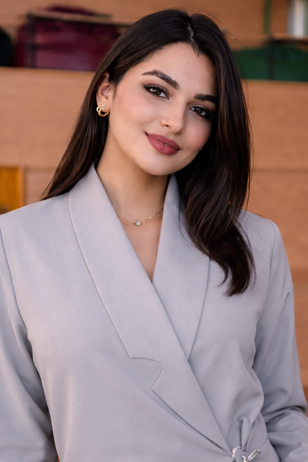 Premium Grey Wrap Co-Ord Set for Women – Elegant Long Sleeve Top with Wide-Leg Pants