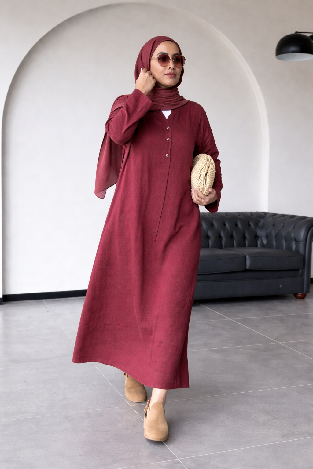 Premium Linen V-Neck Button Dress (One Piece) – Elegant Long Maxi Outfit for Women | Soft & Breathable Daily Wear
