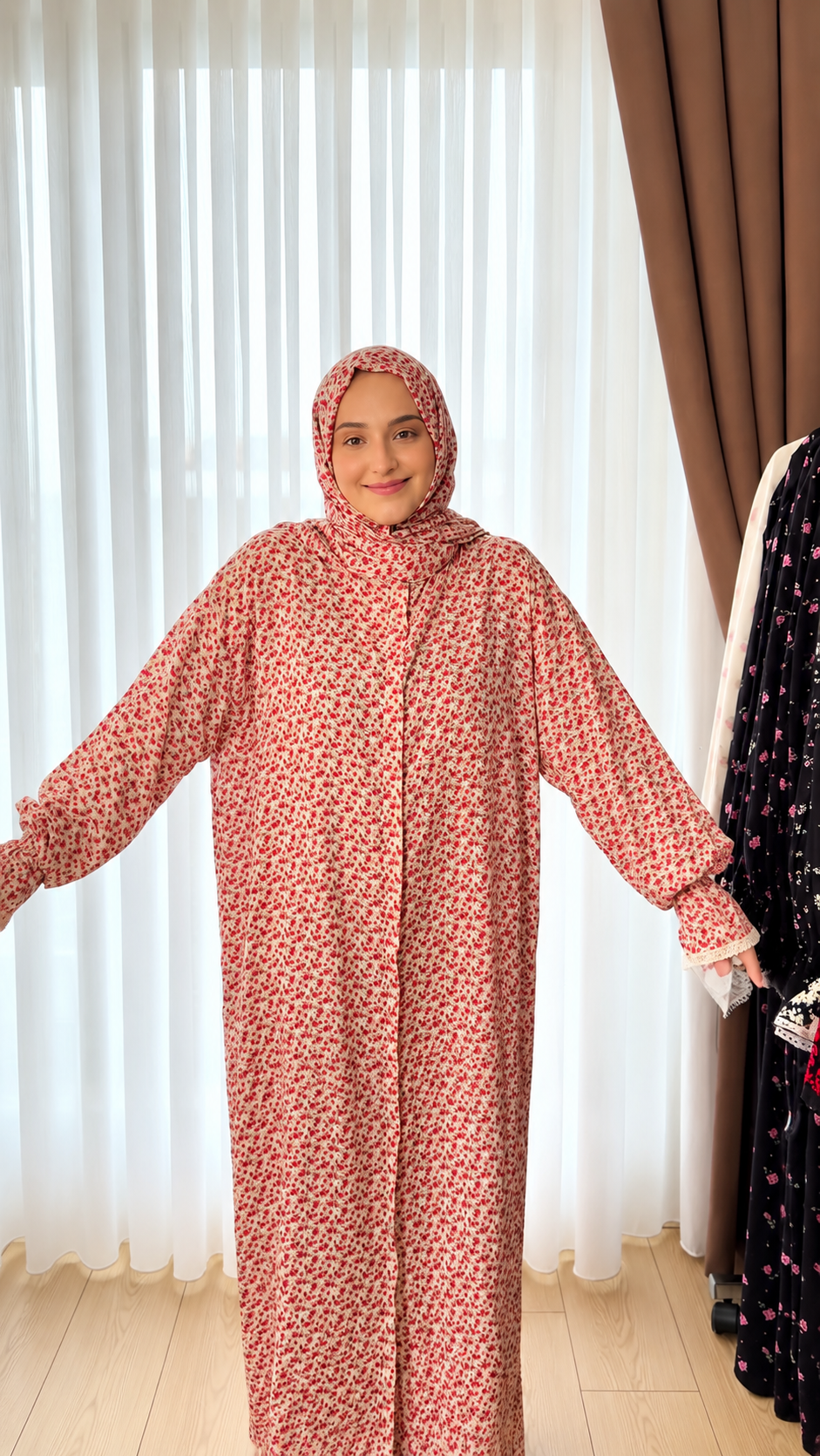 Premium Floral Printed Prayer Dress with Attached Hijab