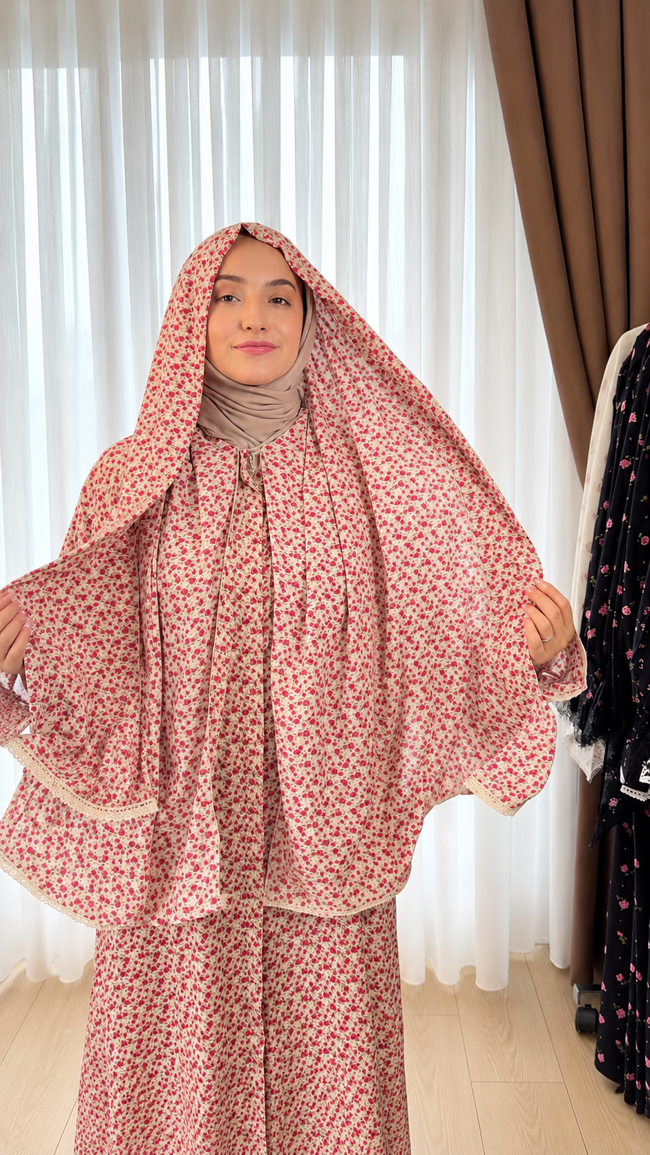 Premium Floral Printed Prayer Dress with Attached Hijab